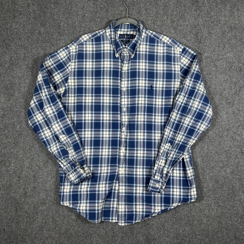 Ralph Lauren Indigo Oxford Mens XL Blue Plaid Button Down Classic Fit #3449